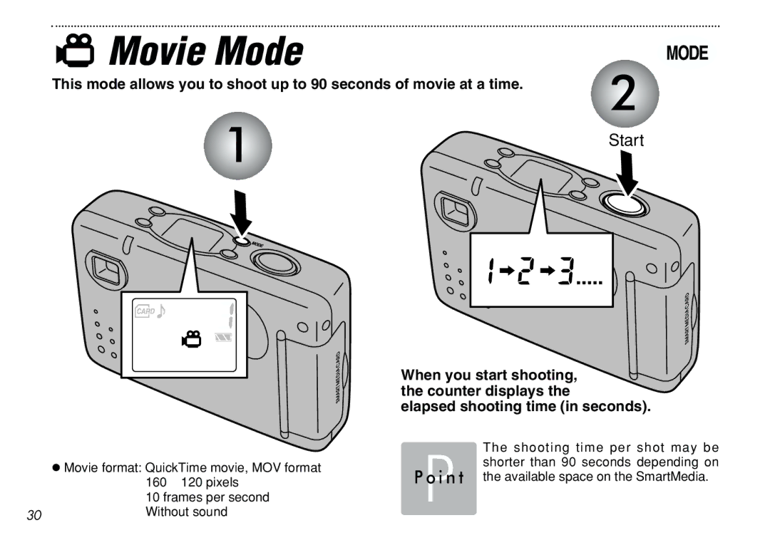 FujiFilm iX-100 user manual Movie Mode, Elapsed shooting time in seconds 