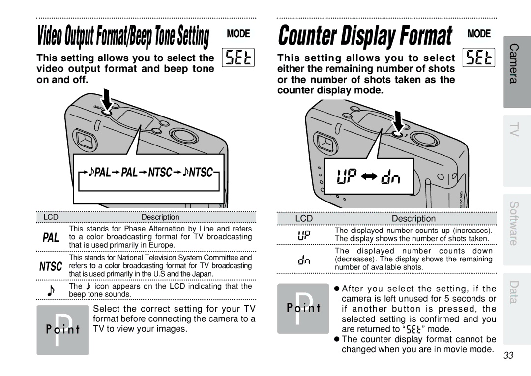 FujiFilm iX-100 user manual Video Output Format/Beep Tone Setting, Or the number of shots taken as 