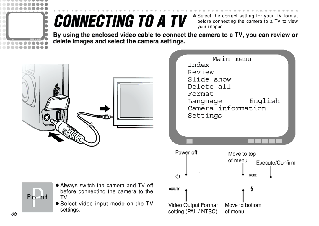 FujiFilm iX-100 user manual Always switch the camera and TV off 