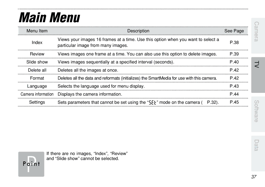 FujiFilm iX-100 user manual Main Menu 