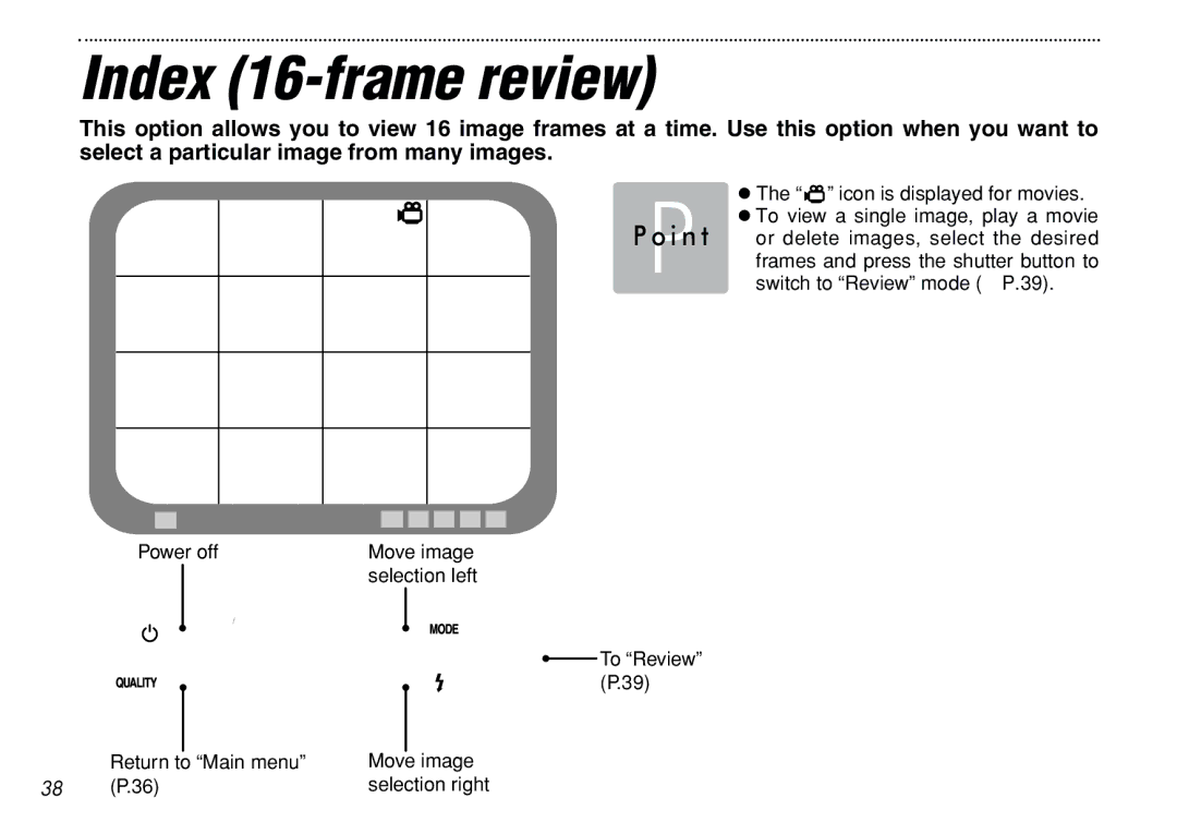 FujiFilm iX-100 user manual Index 16-frame review 