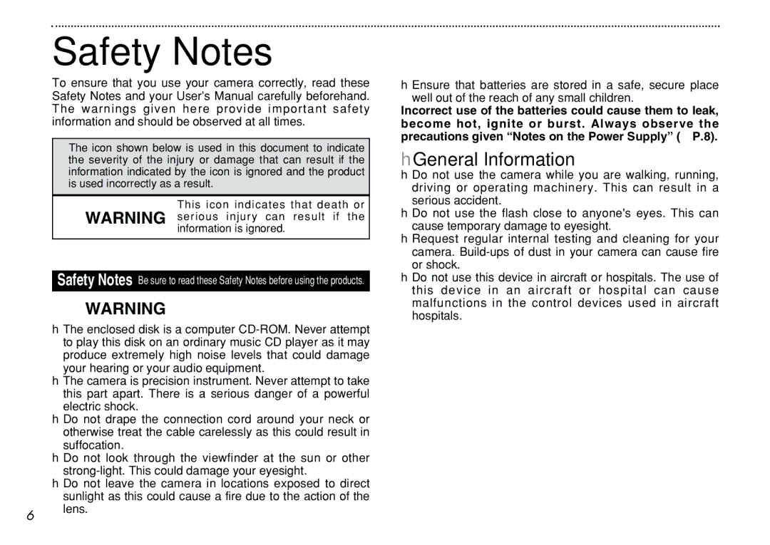 FujiFilm iX-100 user manual Safety Notes, HGeneral Information 