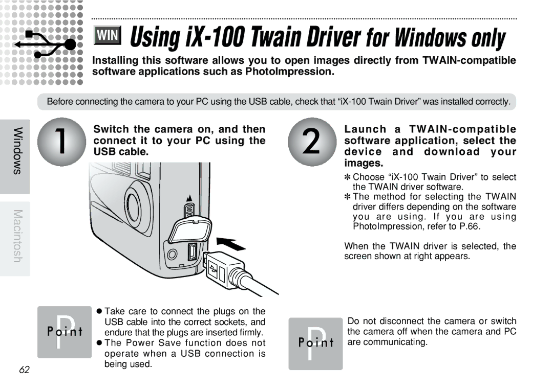 FujiFilm user manual Using iX-100 Twain Driver for Windows only 