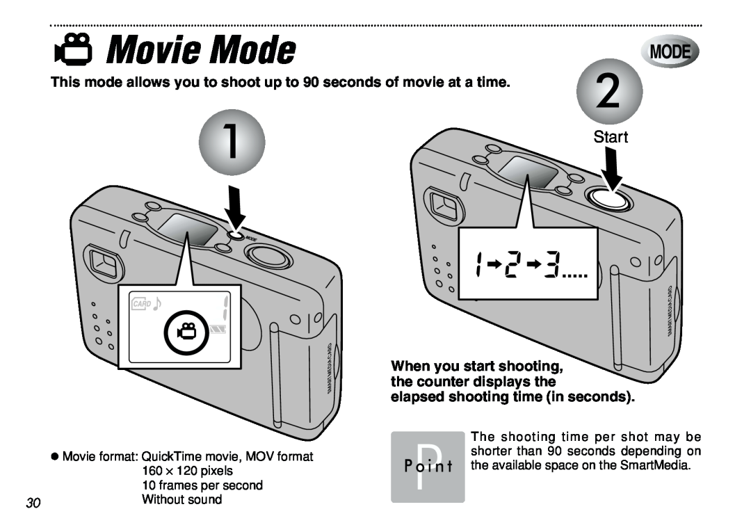 FujiFilm iX-100 t Movie Mode, Start, This mode allows you to shoot up to 90 seconds of movie at a time, P o i n t 