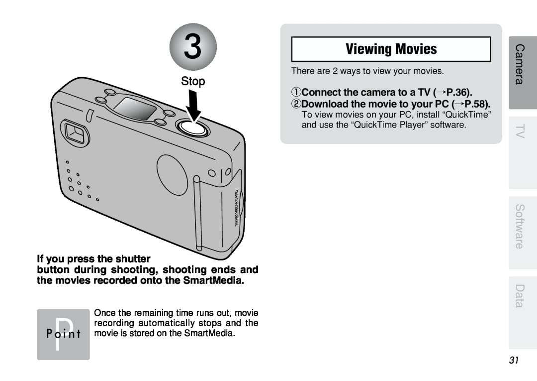 FujiFilm iX-100 user manual Viewing Movies, If you press the shutter, 1Connect the camera to a TV /P.36, P o i n t, Stop 