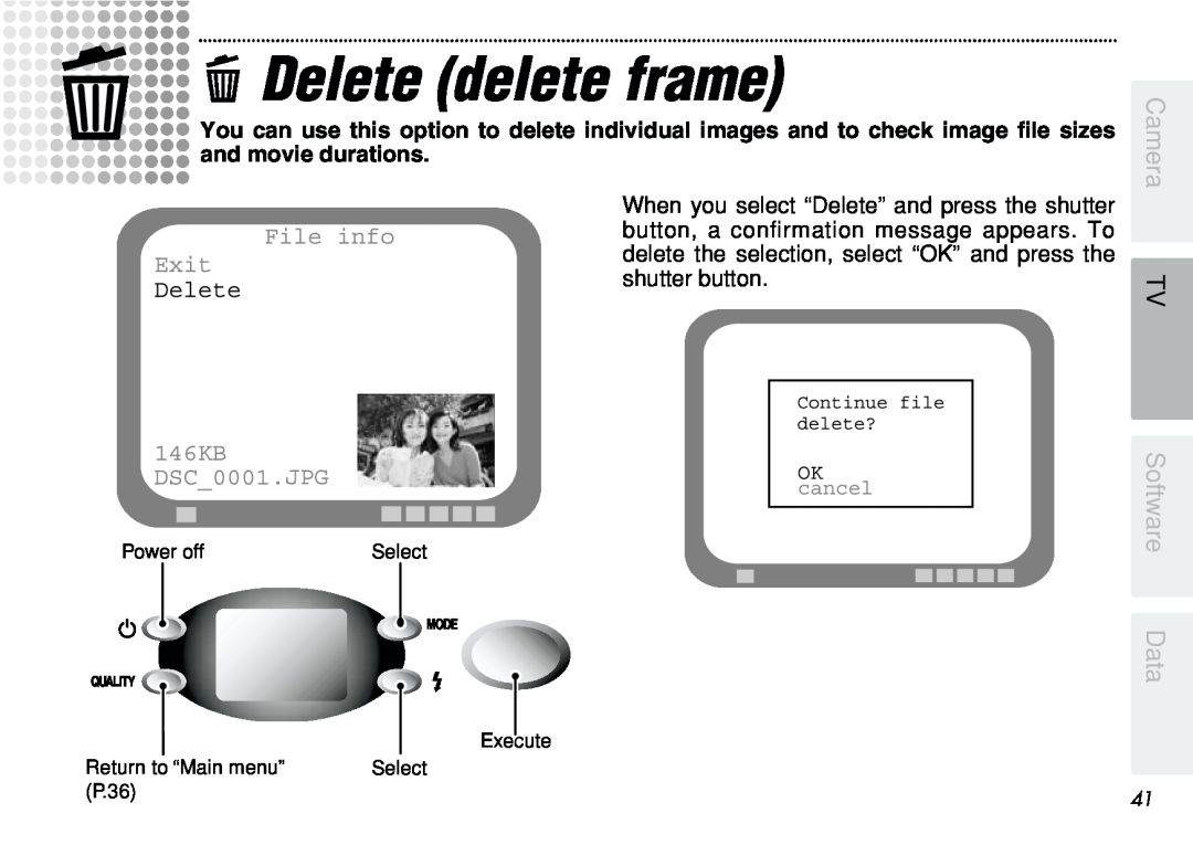 FujiFilm iX-100 user manual ee Delete delete frame, Camera TV Software Data 