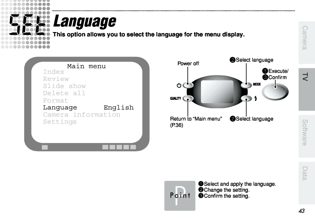 FujiFilm iX-100 Language, Camera, This option allows you to select the language for the menu display, Software Data 