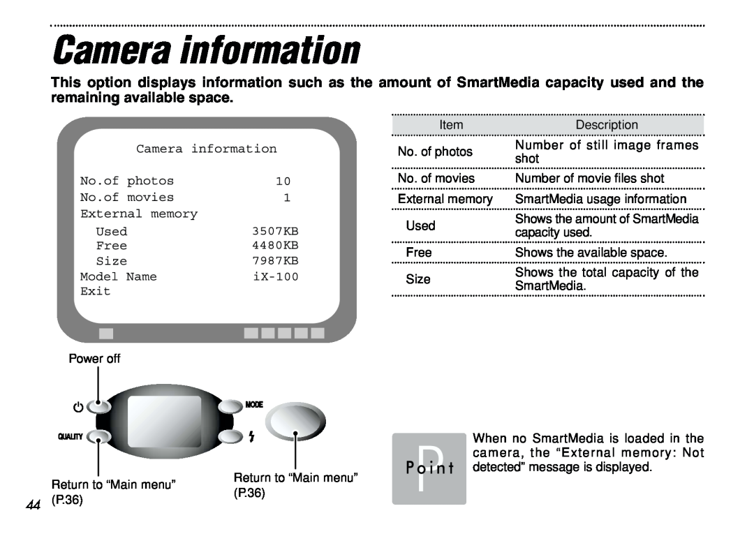 FujiFilm iX-100 user manual Camera information 
