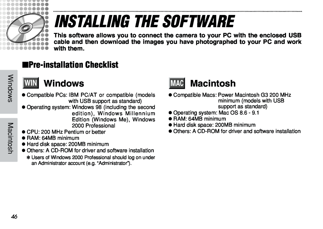 FujiFilm iX-100 user manual Installing The Software, Pre-installation Checklist, Windows Macintosh 