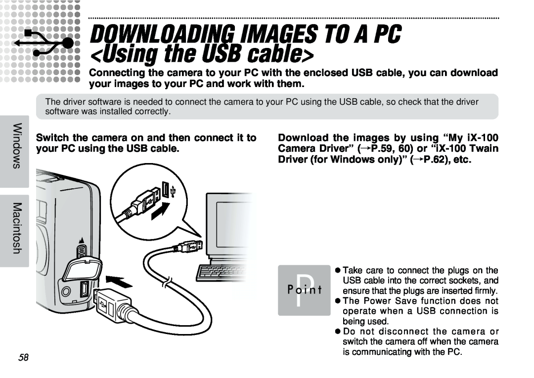 FujiFilm iX-100 user manual DOWNLOADING IMAGES TO A PC Using the USB cable, Switch the camera on and then connect it to 