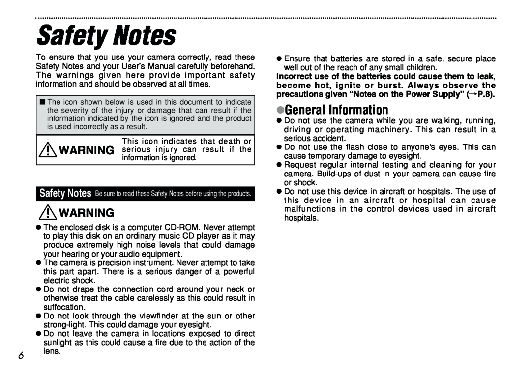 FujiFilm iX-100 user manual Safety Notes, hGeneral Information, Z Warning 