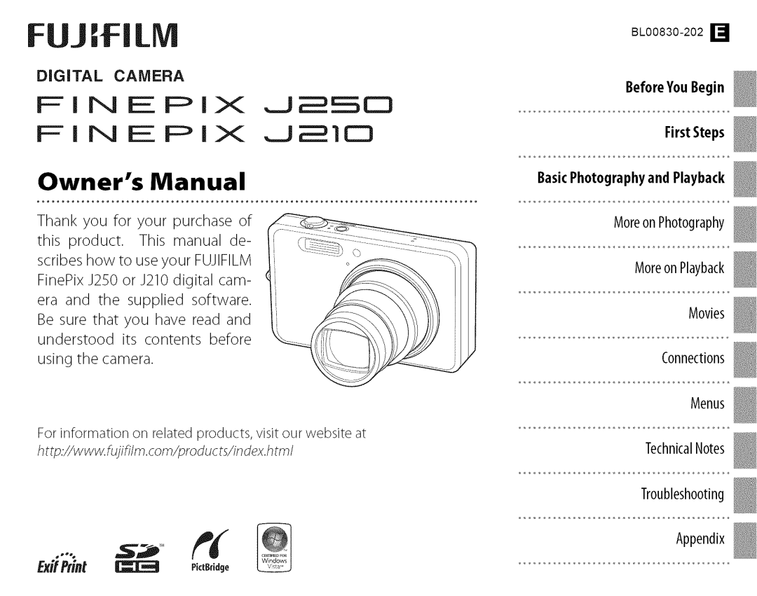 FujiFilm J210 owner manual DiGiTAL Camera, BeforeYouBegin FirstSteps BasicPhotographyandPlayback 