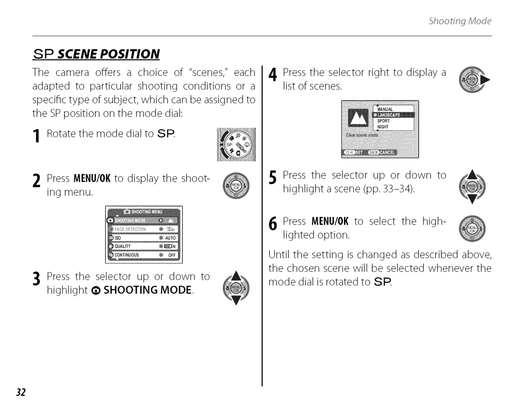 FujiFilm J210 owner manual Press the selector up or down to ,A,,AdA, Highlight @ Shooting Mode 