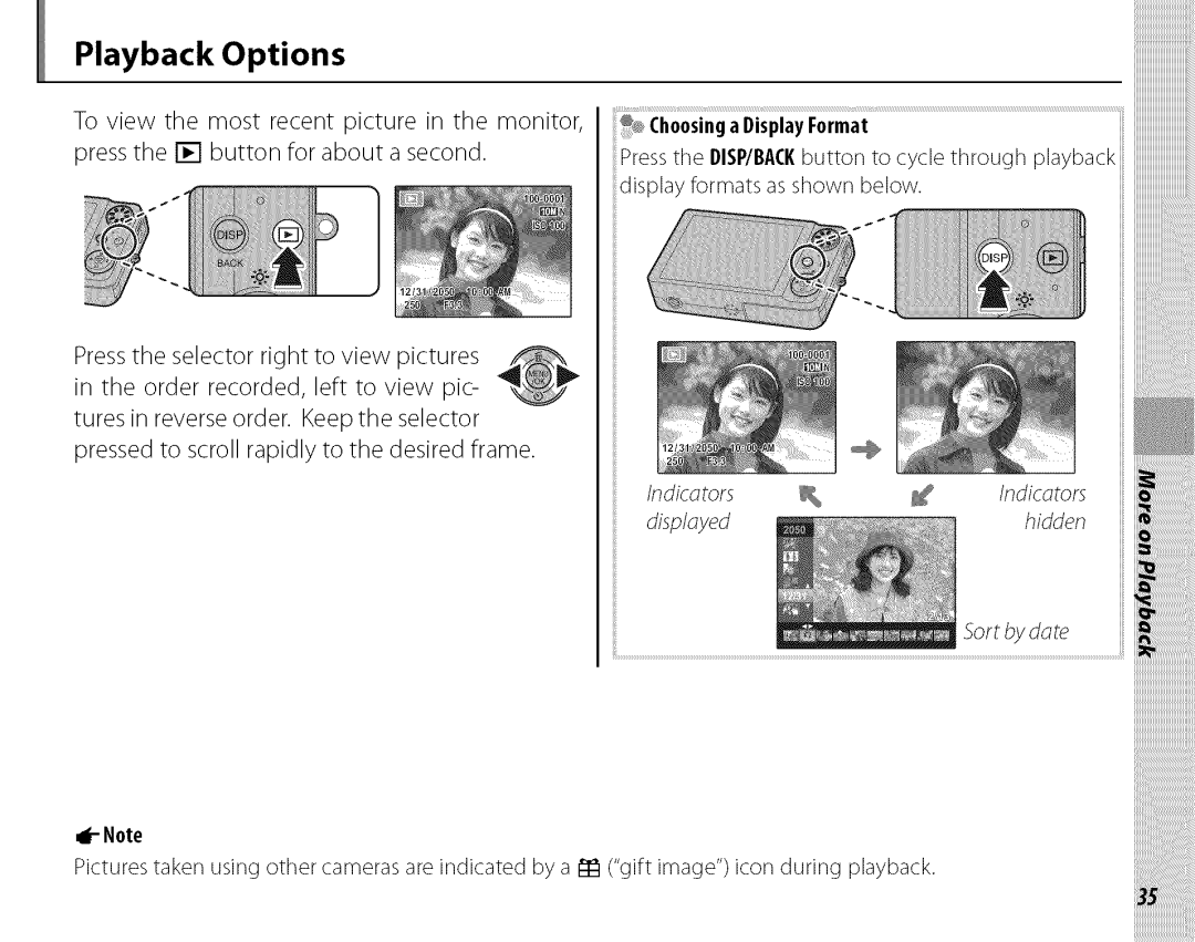 FujiFilm J210 owner manual Playback Options, ChoosingaDisplayFormat, Displayed Hidden 