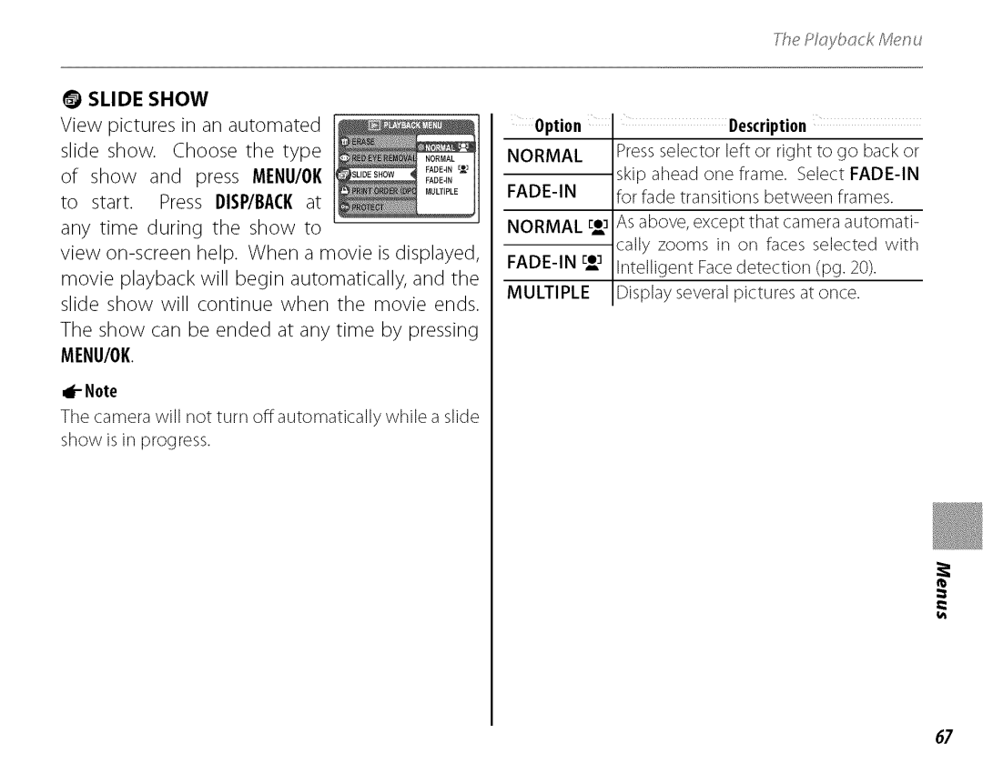 FujiFilm J210 owner manual Slide Show, ThcPly kA,1u n, Menu/Ok 