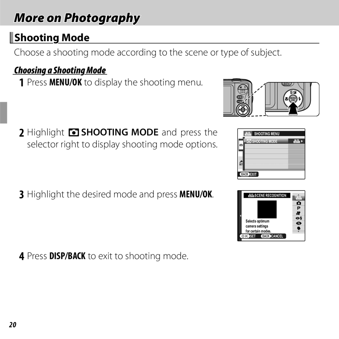 FujiFilm JX370 - JX390, JX290 - JX295, JX330 - JX335, JX420 - JX440 More on Photography, Choosing a Shooting Mode 