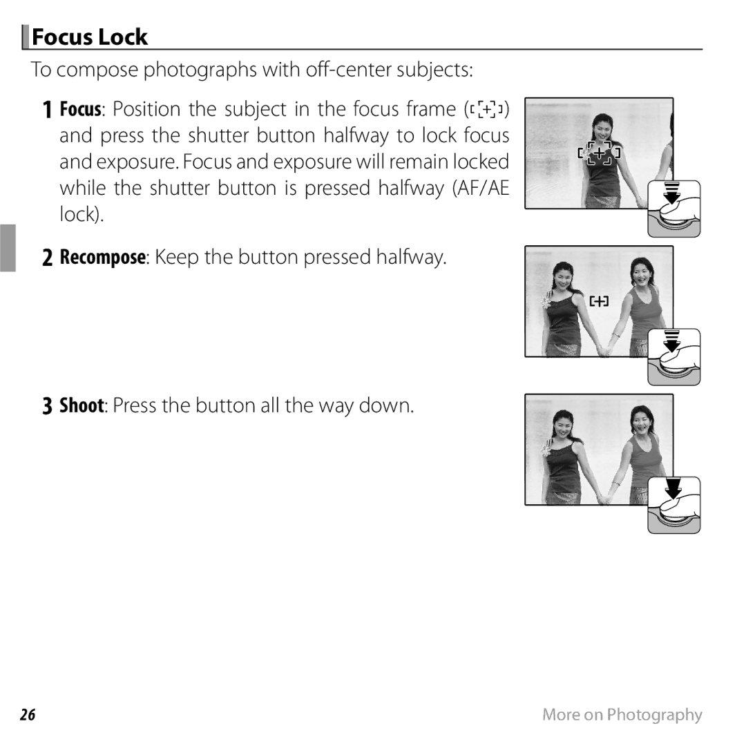 FujiFilm JX290 - JX295, JX330 - JX335, JX370 - JX390, JX420 - JX440 owner manual Focus Lock 