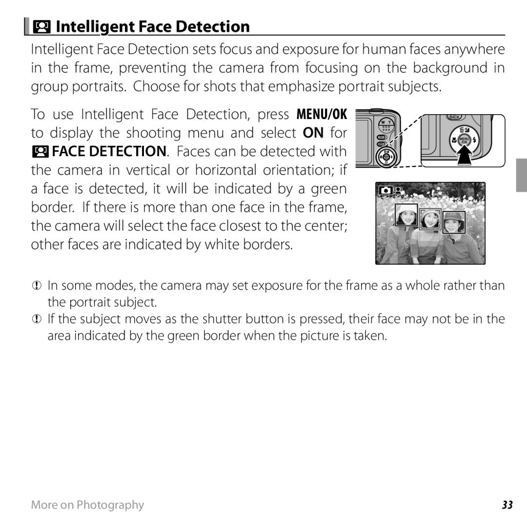 FujiFilm JX420 - JX440, JX290 - JX295, JX330 - JX335, JX370 - JX390 owner manual BIntelligent Face Detection 