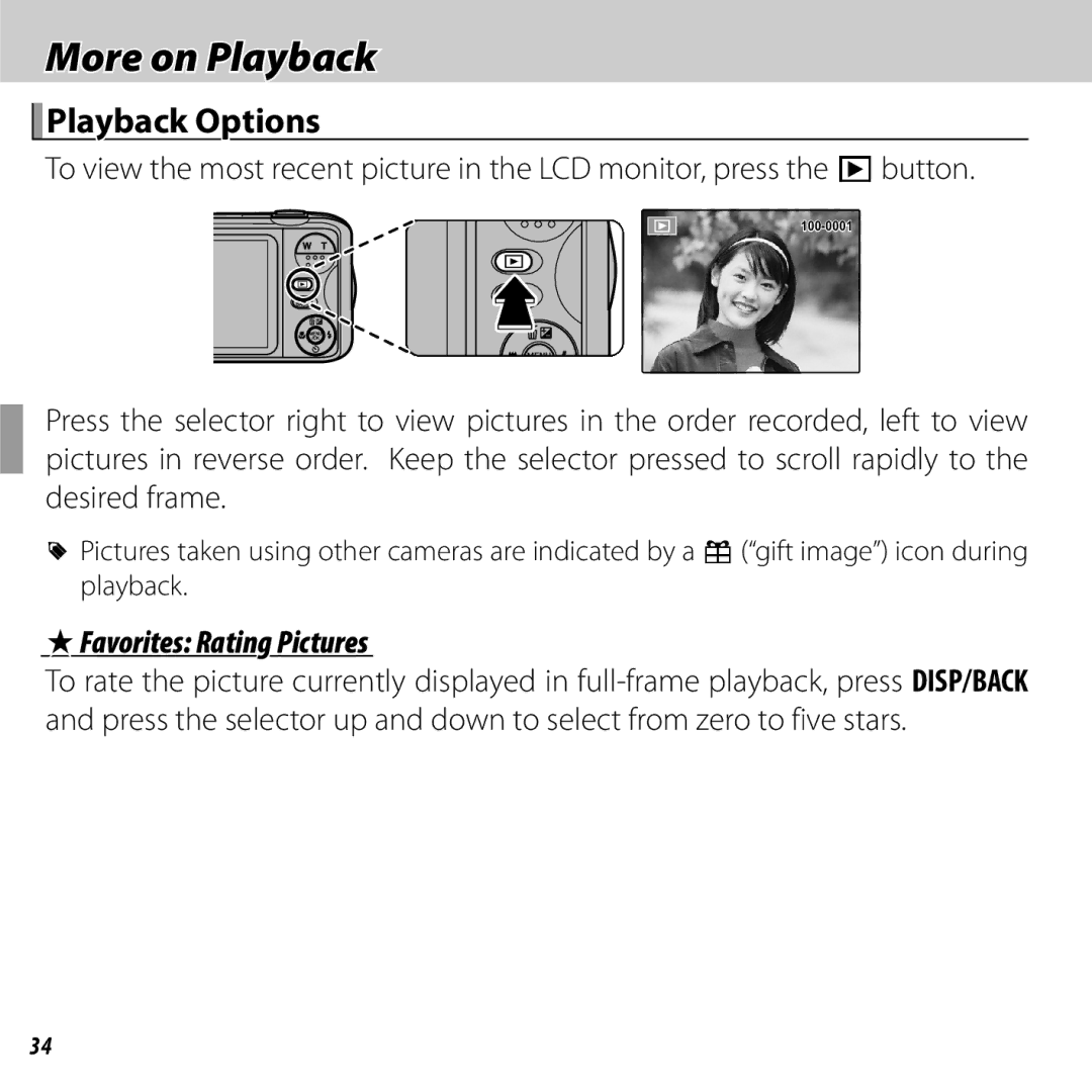 FujiFilm JX290 - JX295, JX330 - JX335, JX370 - JX390 More on Playback, Playback Options, IFavorites Rating Pictures 