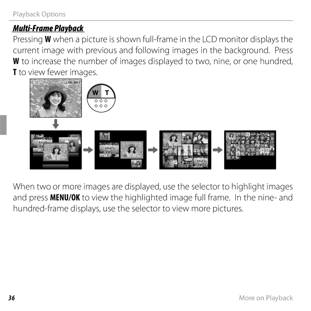 FujiFilm JX370 - JX390, JX290 - JX295, JX330 - JX335, JX420 - JX440 owner manual Multi-Frame Playback 