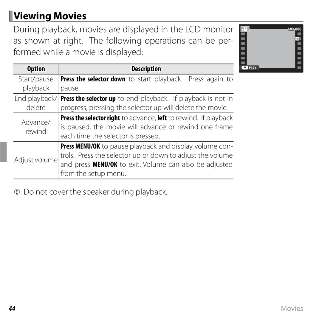 FujiFilm JX370 - JX390, JX290 - JX295, JX330 - JX335, JX420 - JX440 owner manual Viewing Movies 