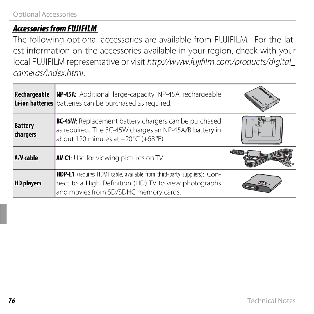 FujiFilm JX370 - JX390, JX290 - JX295, JX330 - JX335 Accessories from Fujifilm, Battery, Chargers, Cable, HD players 