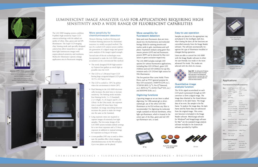 FujiFilm LAS-3OOO Luminescent image analyzer LAS for applications requiring high, Digitizing functions, Applications 