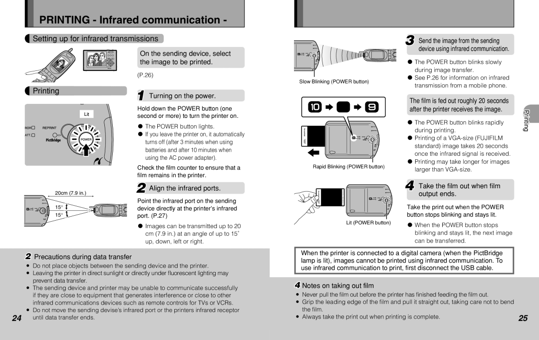 FujiFilm MP-300 owner manual Printing Infrared communication, Setting up for infrared transmissions 