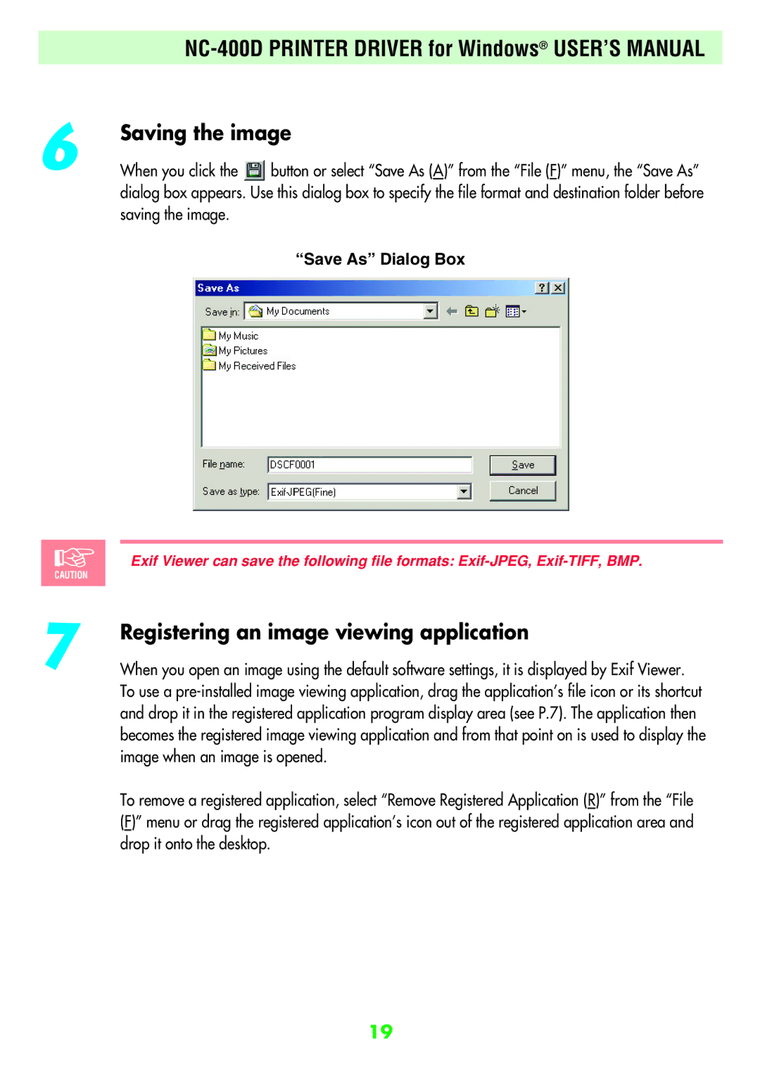 FujiFilm NC-400D user manual Registering an image viewing application, Save As Dialog Box 