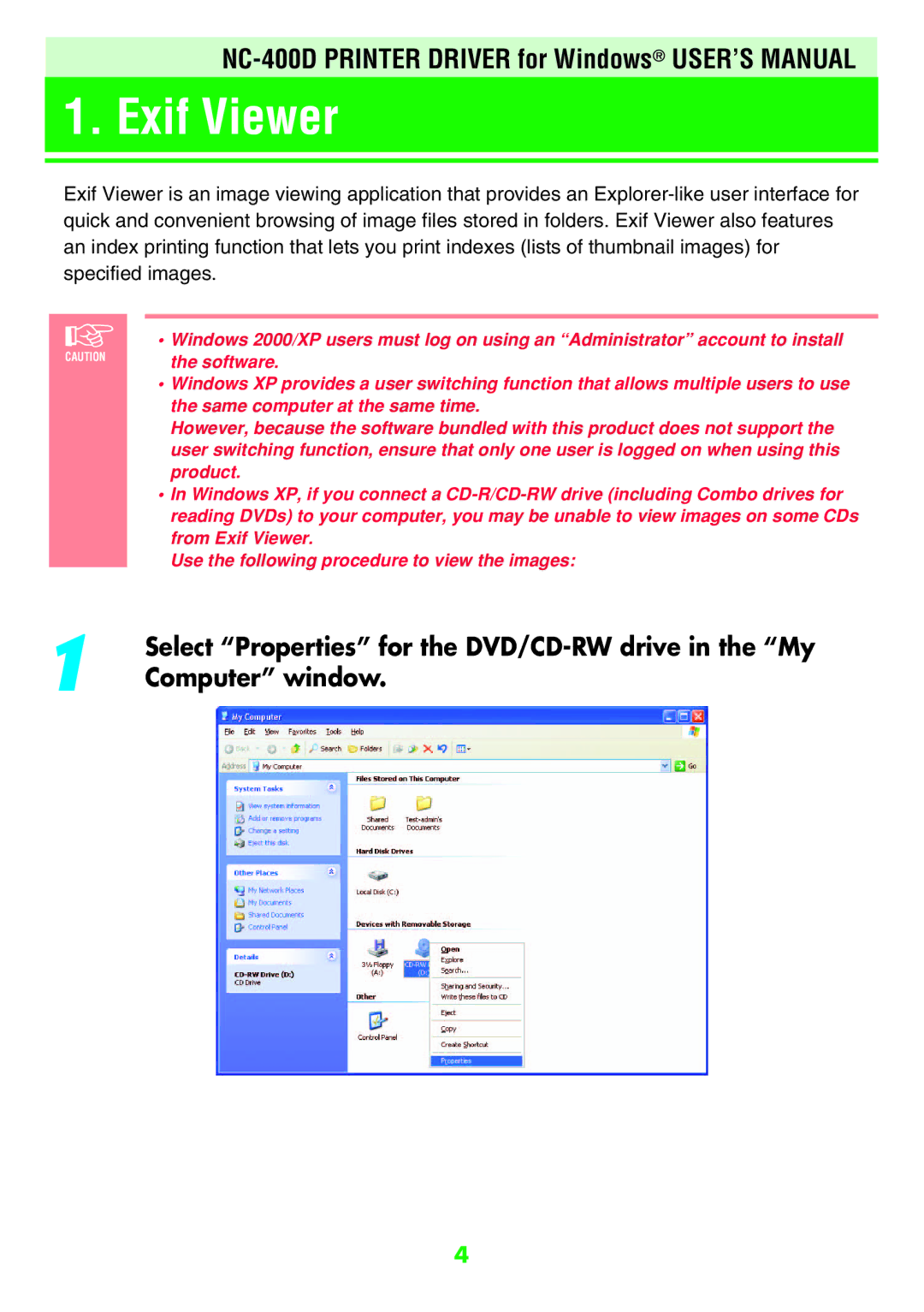 FujiFilm NC-400D user manual Select Properties for the DVD/CD-RW drive in the My, Computer window 