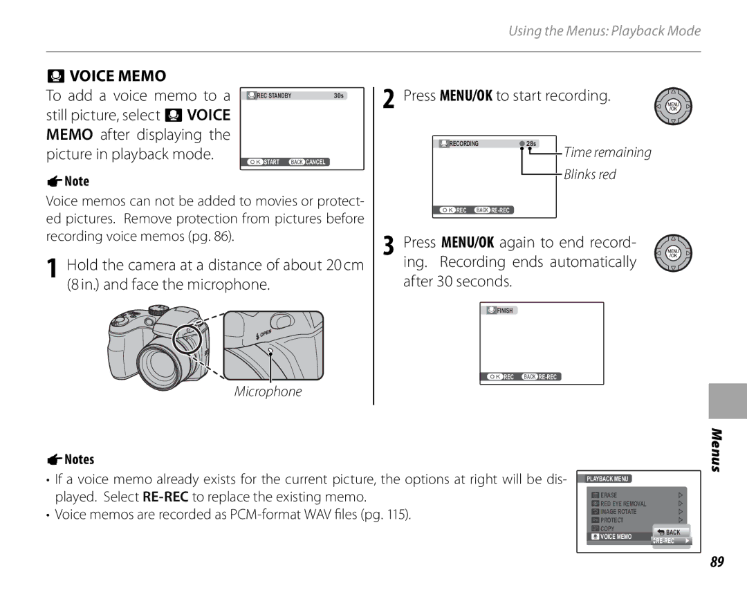 FujiFilm S1900, S1800, S1600, S1700, S2700HD, S2500HD owner manual Fvoice Memo, Press MENU/OK to start recording 