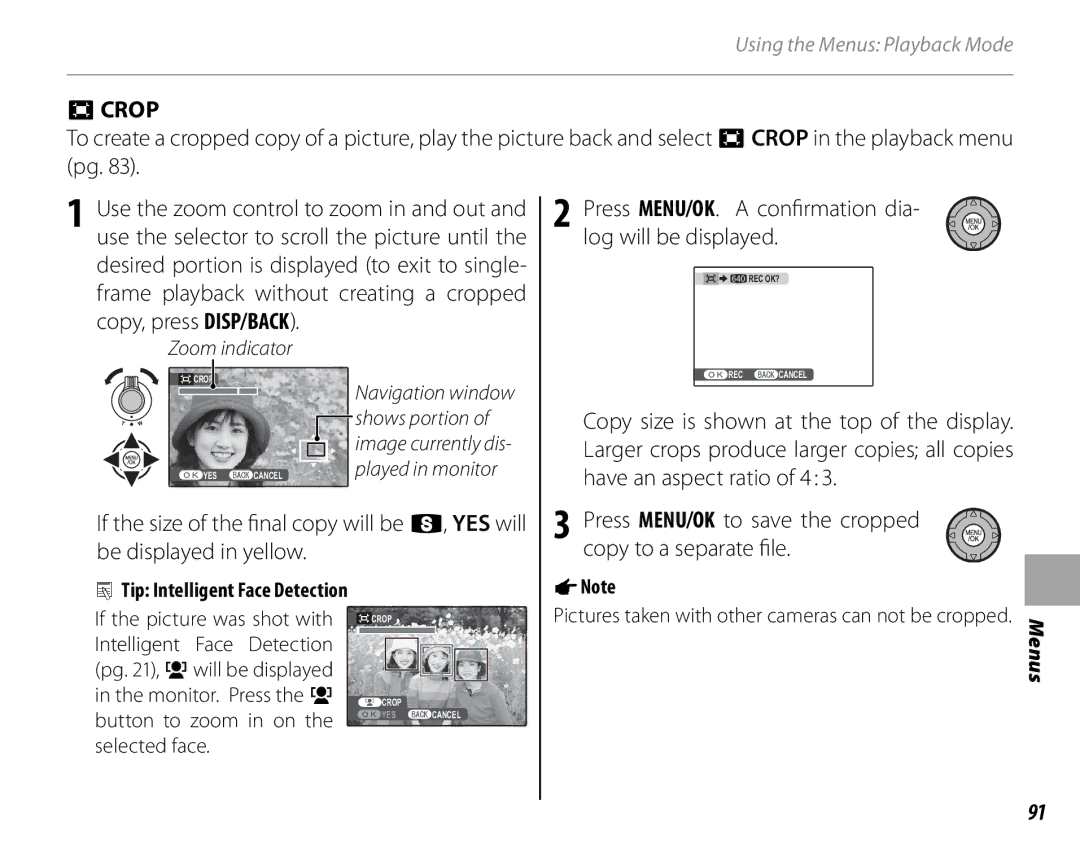 FujiFilm S1700, S1800, S1900, S1600, S2700HD, S2500HD Crop, Press MENU/OK. a confirmation dia- log will be displayed 