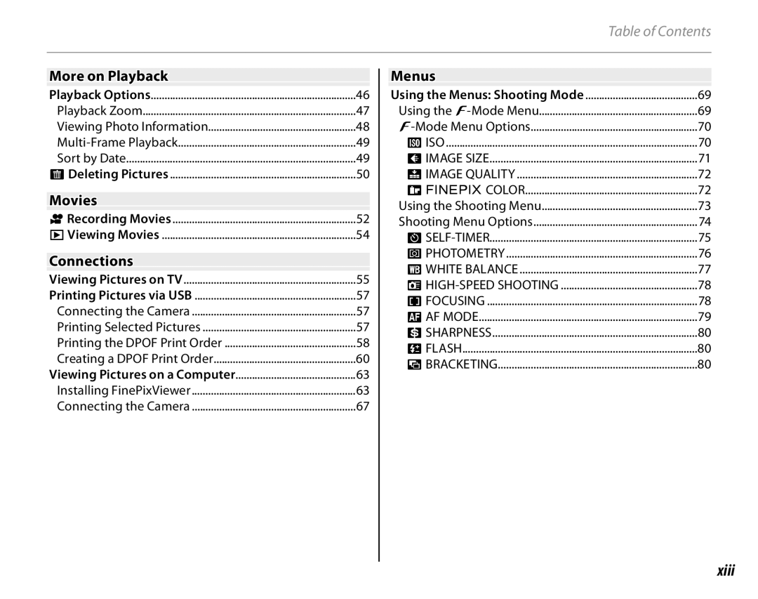 FujiFilm S1900, S1800, S1600, S1700, S2700HD, S2500HD owner manual Xiii, More on Playback, Movies, Connections 