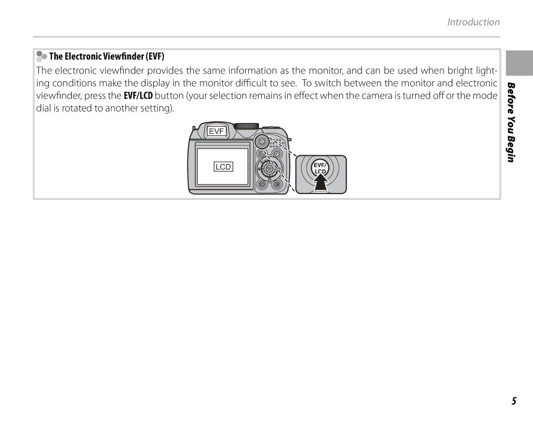 FujiFilm S1900, S1800, S1600, S1700, S2700HD, S2500HD owner manual Electronic Viewfinder EVF 