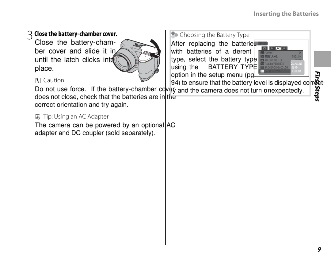 FujiFilm S2500HD, S1800, S1900, S1600, S1700, S2700HD owner manual Tip Using an AC Adapter, Using the Tbattery Type 