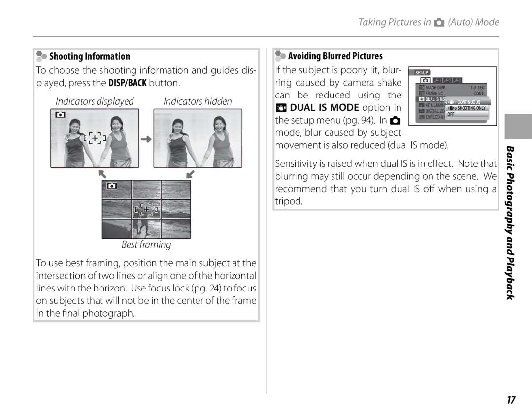 FujiFilm S1900, S1800, S1600, S1700, S2700HD, S2500HD owner manual Shooting Information, Avoiding Blurred Pictures 