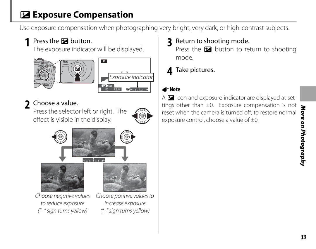 FujiFilm S2500HD, S1800, S1900, S1600, S1700, S2700HD owner manual DExposure Compensation, Choose a value 