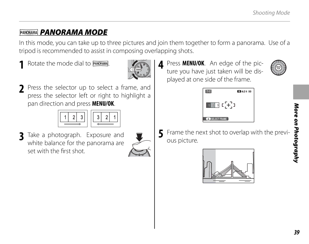 FujiFilm S2500HD, S1800, S1900, S1600, S1700 Npanorama Mode, Frame the next shot to overlap with the previ- ous picture 