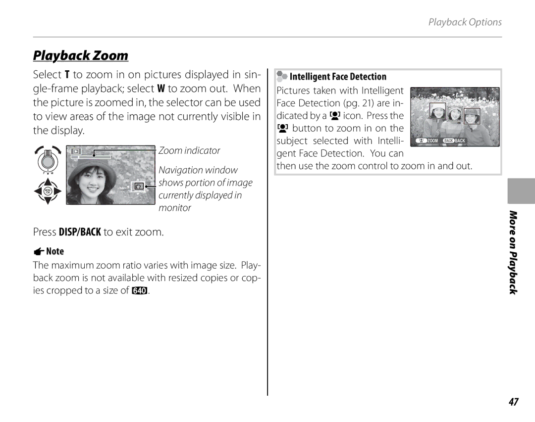 FujiFilm S1900, S1800, S1600, S1700, S2700HD, S2500HD owner manual Playback Zoom, Press DISP/BACK to exit zoom 