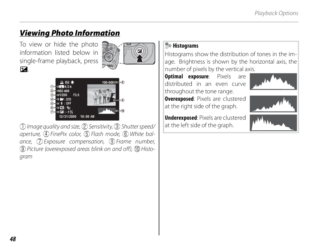 FujiFilm S1600, S1800, S1900, S1700, S2700HD, S2500HD owner manual Viewing Photo Information, Histograms 