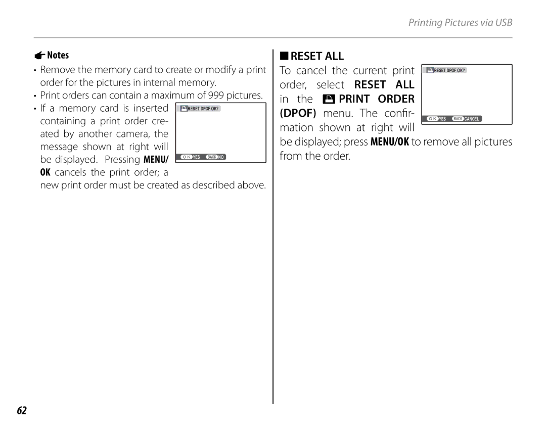 FujiFilm S2700HD, S1800, S1900, S1600, S1700, S2500HD owner manual Reset ALL, Kprint Order 