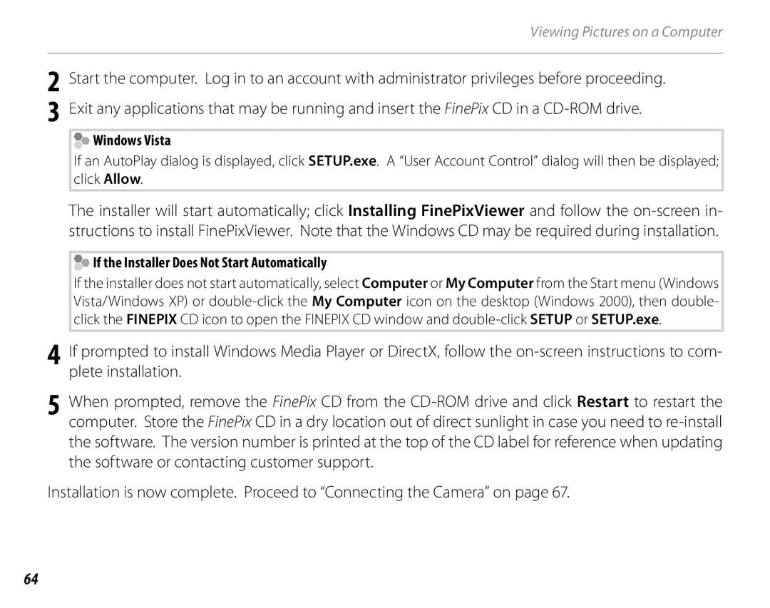 FujiFilm S1800, S1900, S1600, S1700, S2700HD, S2500HD owner manual Windows Vista, If the Installer Does Not Start Automatically 