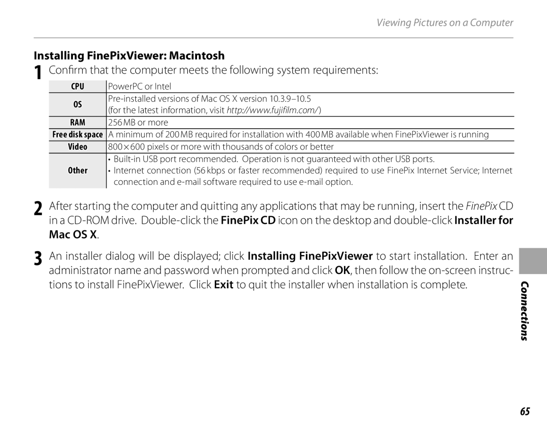 FujiFilm S1900, S1800, S1600, S1700, S2700HD, S2500HD owner manual Installing FinePixViewer Macintosh, Cpu 