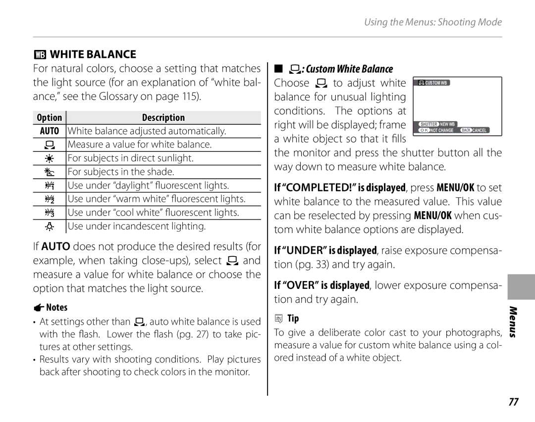 FujiFilm S1900, S1800, S1600, S1700, S2700HD, S2500HD owner manual Dwhite Balance, Custom White Balance 