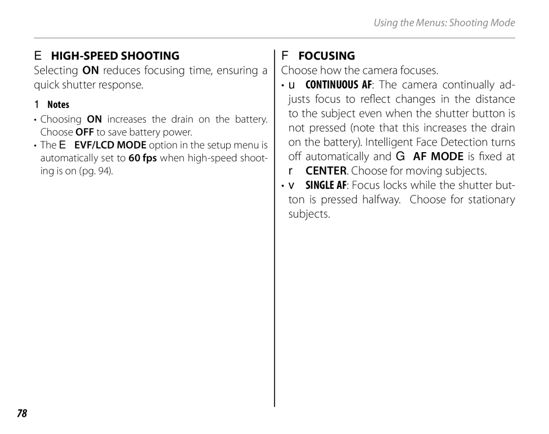 FujiFilm S1600, S1800, S1900, S1700, S2700HD, S2500HD owner manual HIGH-SPEED Shooting, Focusing, Choose how the camera focuses 