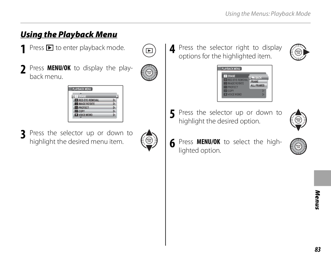 FujiFilm S1900, S1800, S1600, S1700, S2700HD, S2500HD owner manual Using the Playback Menu 