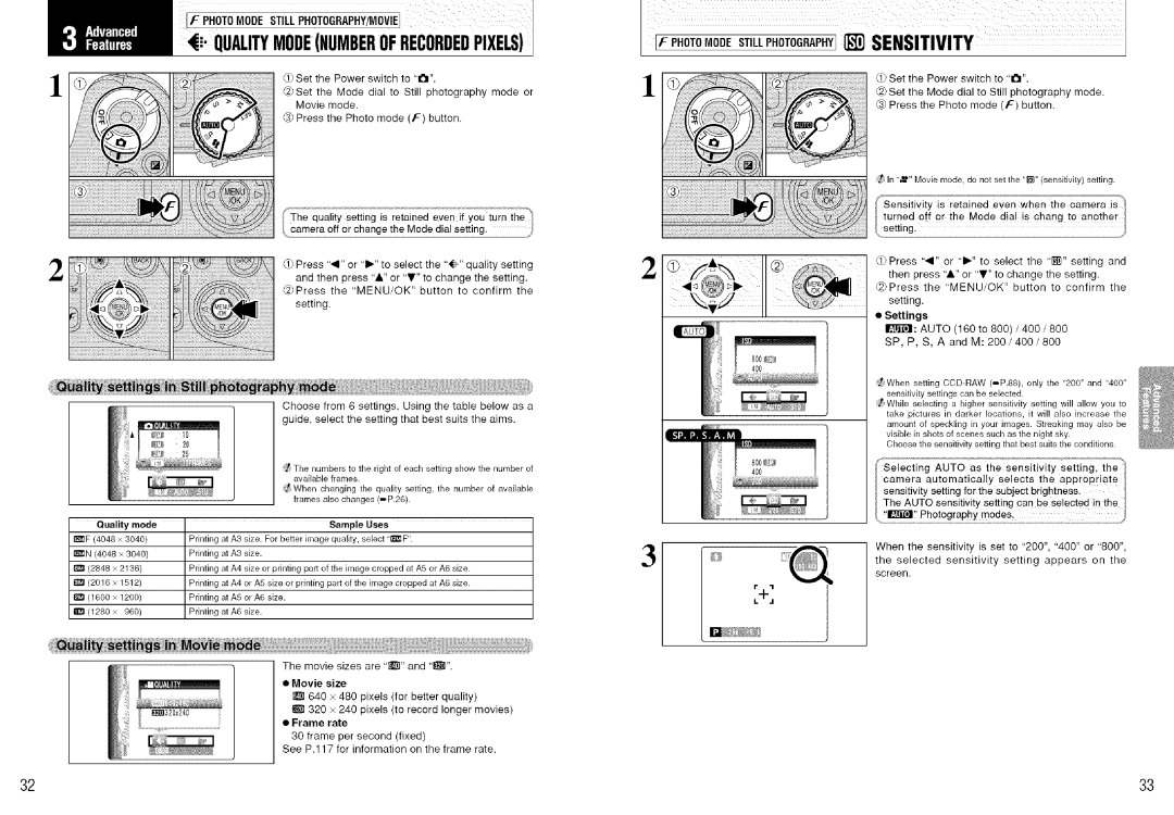 FujiFilm S7000 owner manual Press 11or D,. to select the . quality setting, Movie sizes are, Frame rate, Settings 