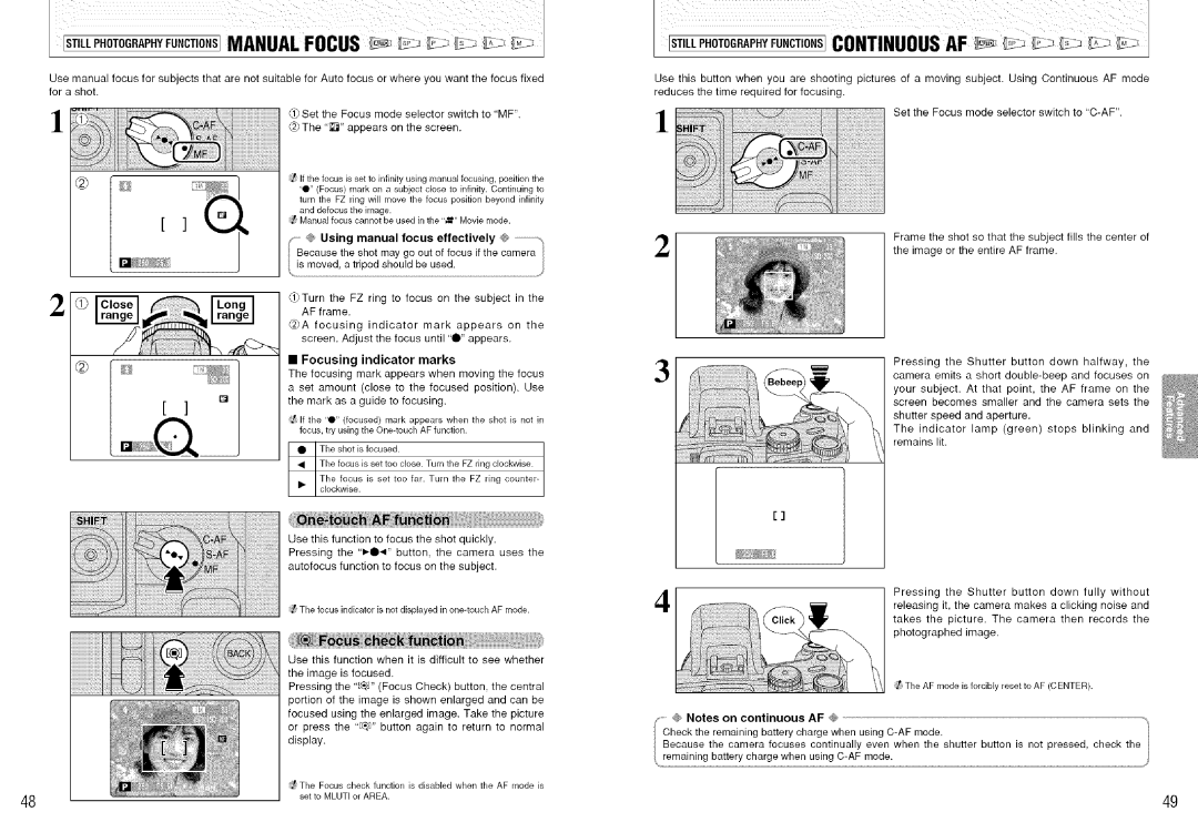 FujiFilm S7000 owner manual Using Manual Focus effectively, Indicator Marks, @ Notes on continuous AF @ 