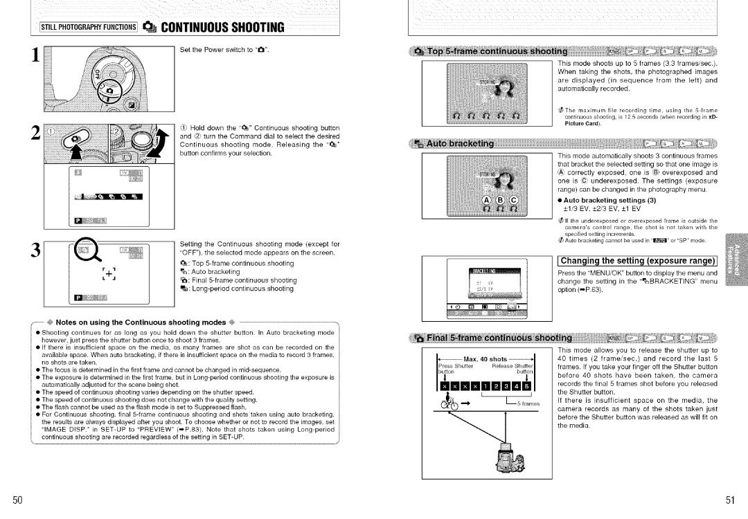 FujiFilm S7000 owner manual Hold down the / Continuous shooting button, Auto bracketing settings, Max shotsI, L5 frame 