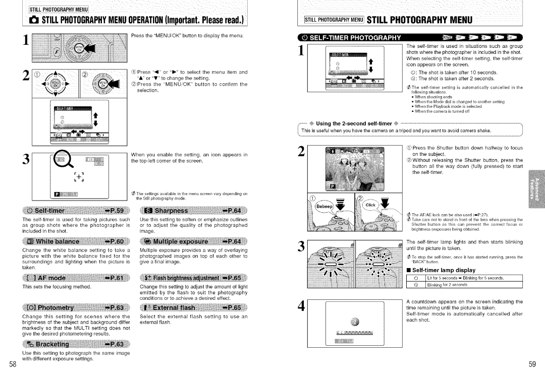 FujiFilm S7000 owner manual 11l i h11n J-elloI F,qJ-k, Self-timer lamp display, @ Using the 2-second Self-timer 